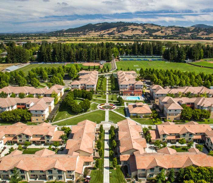 Aerial of Tuscany housing villages and sonoma hills