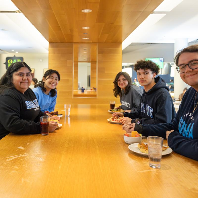 Students having lunch at the Kitchens
