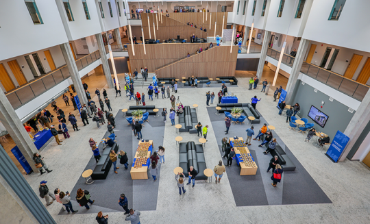 A view of the atrium looking south toward Nichols Hall.