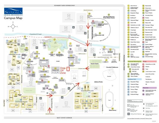 Campus map with arrows for directional signage
