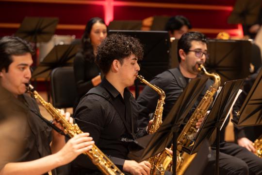 Music students playing wind instruments